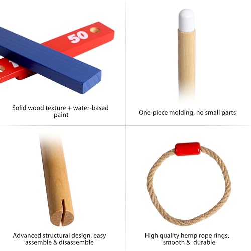 TOWO Wooden Ring Toss Game – Quoits Throwing Tossing Toy for Kids & Adults – Outdoor & Indoor Lawn Game for Family Fun Gift – Classic Rope Toss Game for Garden, Beach, Camping, Travel & Party Games