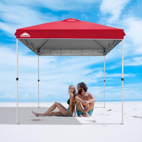 EAGLE PEAK Pop Up Canopy Tent with Wheeled Carry Bag, 8 Stakes, 4 Ropes, Easy Set Up Tent Canopy, 8x8 ft, Red - color: Red, size: 8x8