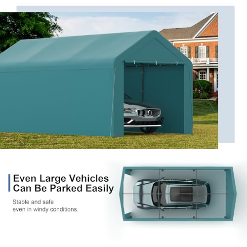 Carport, 10‘ x 20’ Heavy Duty Portable Garage All-Season Car Canopy w/Removable Sidewall & Doors, Carport Canopy Party Tent w/Water-Resistant Tarp for Backyard (Green, 10‘ x 20’) - color: Green, size: 10' x 20' /with side