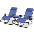 Athena Collection Zero Gravity Outdoor Lounge Chair Set of 2 with Side Table, 29" Width Pool Lounge Lawn Chairs Reclining with Cup Holder, Outdoor Chaise for Beach Patio Backyard Outside, Blue - color: Blue, style: 29" Width