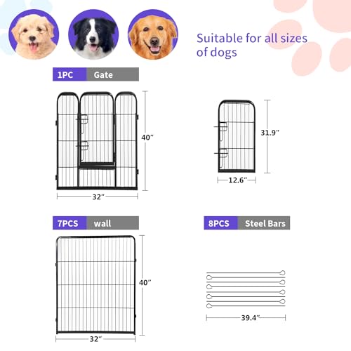 FDW Dog Playpen Dog Pen Dog Kennel 8 Panels 40 Inch Hight Indoor Outdoor Folding Metal Portable Puppy Exercise Pen Heavy Duty Dog Fence for Yard Camping,Black - style: 8 Panels
