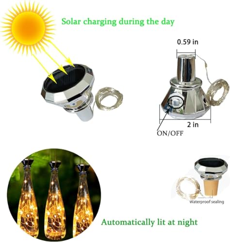 Upgraded 12 Pack Diamond Solar Wine Bottle Lights, 20 LEDs Waterproof Copper Light, Bottle Light Fairy Cork String Lights for Yard Patio Decor, DIY Birthday Gift for Mom Grandma Friend(Warm White) - color: Warm White (Diamond Shaped), size: 12 Pack