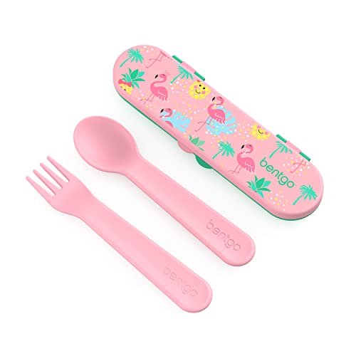 Bentgo Kids Utensil Set - Reusable Plastic Fork, Spoon & Storage Case - BPA-Free Materials, Easy-Grip Handles, Dishwasher Safe - Ideal for School Lunch, Travel, & Outdoors (Tropical) - color: Tropical