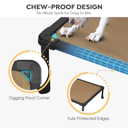 Veehoo Chew Proof Dog Bed, Non-Chewable Cot for Medium Dogs, Anti-Scratch Durable Hammock Raised Place for Training Platform, Outdoor Cooling Off Ground, CWC2420ACP