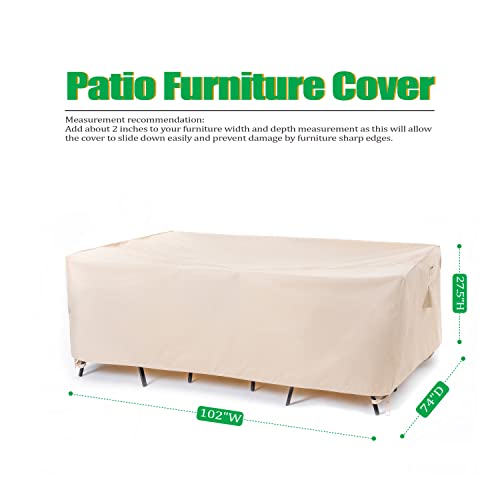 F&J Outdoors Patio Furniture Covers, Waterproof Anti-UV for Table and Chairs Set, Beige, 102"x74" - color: Beige, size: 102"(W)×74"(D)×27.5"(H)