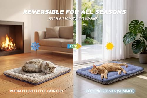 Self Warming Cat Bed, Reversible Warming Cooling Cat Bed, Winter Warm Cats Pad & Summer Cooling Cats Mat, Soft Pet Mat for Kitty & Small Dogs, Perfect for Crates, Beds, Sofas, Dark Blue, 24"x36" - color: Dark Blue, size: 24"x36"