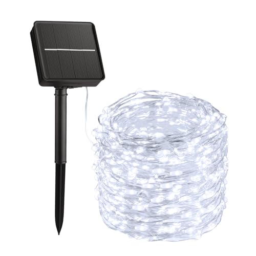 Minetom Solar String Lights for Outside, 33Ft 100 LED Outdoor Solar Fairy Lights, 8 Modes Balcony Lights for Tree Patio Christmas Party Wedding Decor (Pure White) - color: Pure White, size: 1 Pack