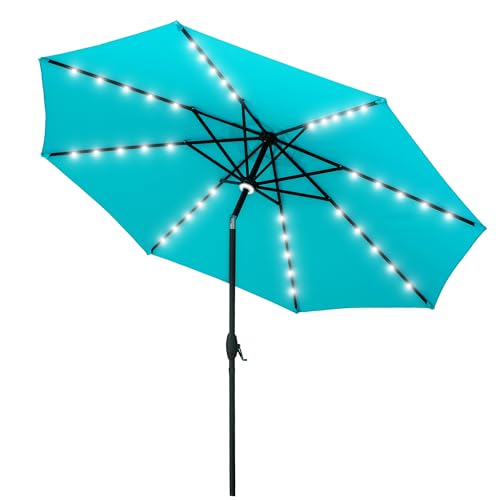 GDY 10Ft Patio Umbrella, Table Umbrella with 40 LED Lights, Outdoor Umbrellas for Patio, with Tilt and Crank, Center Light, for Garden, Deck, Backyard, Pool, and Beach. - color: Blue