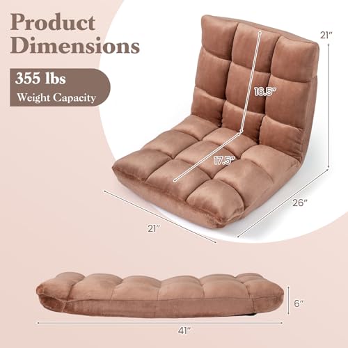 Giantex Folding Floor Chair with Back Support, 14 Adjustable Position, Padded Sleeper Bed, Couch Recliner, Gaming Video Chairs for Adults, Meditation, Living Room (Brown) - color: Tan, size: 26"x21"x21"