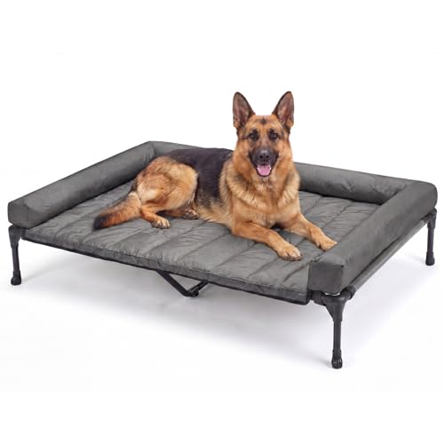 Veehoo Cooling Elevated Dog Bed Add Removable Waterproof Bolster Cushion Mat, Raised Pet Cot with Breathable Teslin Mesh, No-Slip Feet, Dog Couch Bed for Indoor Outdoor, 53 inches, Black Silver - color: Black Silver, size: 53.0"L x 37.5"W x 9.0"Th