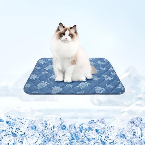 Homimp Dog Cooling Mat,15.5" x 19.5"Thicken Self-Cooling Mat for Dog&Cat,Internal Waterproof& Endothermic,Washable Pet Ice Cool Pad Blanket,Pet Sleeping Pad for Indoor Outdoor in Summer, Non-Toxic - color: Navy Blue Sea Turtle, size: Small 15.5IN x 19.5IN