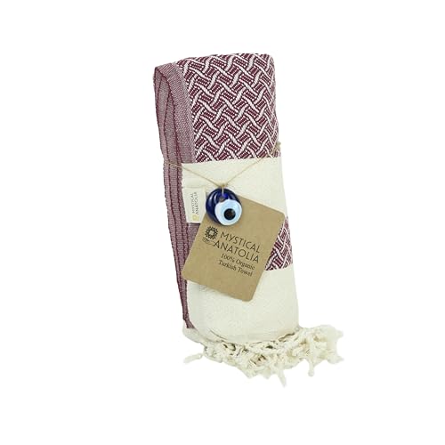 mysticalanatolia Turkish Beach Towel Oversized Cotton Sand Free Quick Dry Lightweight Peshtemal Large Travel Yoga Picnic Blanket Absorbent Compact 39x79 Burgundy - color: Burgundy
