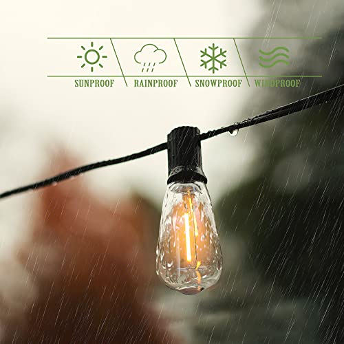 DAMAING Outdoor String Lights 200 FT Waterproof Patio Lights with 102 ST38 Shatterproof LED Bulbs, Dimmable Vintage Edison String Lights for Outside House Backyard Porch Gazebo Party,2-Pack x 100ft - color: Black, size: 200 Feet