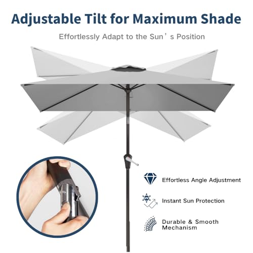 6.5' x 10' Rectangular Patio Umbrella Large Outdoor Market Umbrella w/UV Protection, Push Button Tilt and Crank Lift, Rectangle Table Umbrella for Garden, Deck, Pool, Patio, Light Gray - color: Light Gray