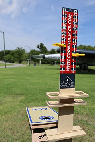 CornholeAce Elite Cornhole Scoreboard 3ft or 5.5ft Tall Hardware Free Stand with UV Printed Score Panel 0 to 21 Phone Tablet Scorekeeping Area Livestream Shelf 2 Drink Holders - size: 5.5 FT