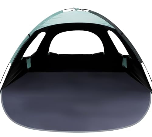 WhiteFang Beach Tent Anti-UV Portable Sun Shade Shelter for 3/4/6/8 Person, Extendable Floor with 3 Ventilating Mesh Windows Plus Carrying Bag, Stakes and Guy Lines - color: Blackout Shelter-Mint Green, size: 4 Person