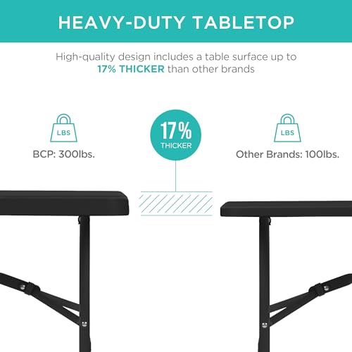 Best Choice Products 4ft Plastic Folding Table, Indoor Outdoor Heavy Duty Portable w/Handle, Lock for Picnic, Party, Camping - Black - color: Black, size: 4ft
