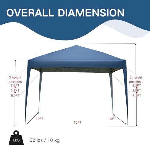 Outvita 10x10ft Ez Pop Up Outdoor Canopy Tent, Portable Commercial Instant Tent with Carry Bag for Party Wedding Birthday BBQ Events - style: 10x10-blue