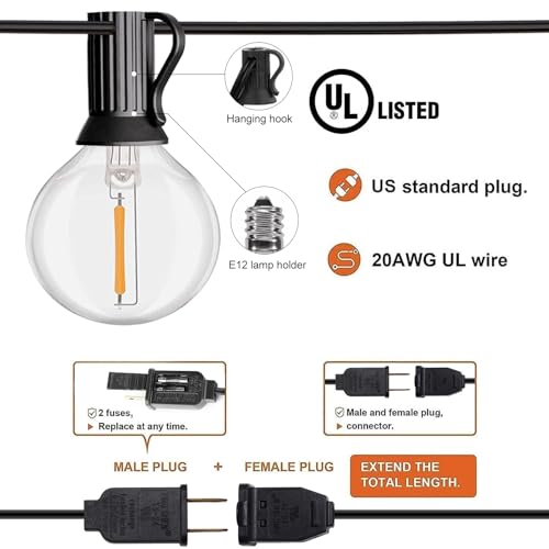 HISTAR 96FT LED Outdoor String Lights with Remote Waterproof G40 Globe Lights with 52 Dimmable LED Bulbs, Outdoor Patio Lights Decorative for Backyard Balcony Bistro Cafe - size: 96ft with remote