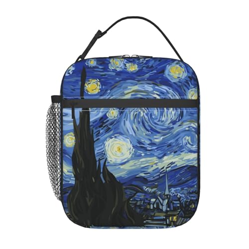 Night Sky The Starry Night Insulated Lunch Bag Portable Reusable Zipper Lunch Box For Men Women Work Picnic Travel Camping - color: Black5