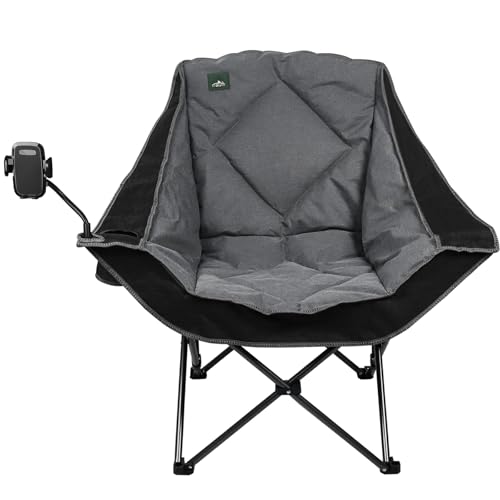 Northroad Oversized Foldable Camping Chair with Cell Phone Holder,Outdoor Padded Lawn Chair w/Cup Holder,Carry Bag for Beach, Hiking, and Picnics,Heavy-Duty 300-lbs Capacity, Black - color: Black With Phone Holder
