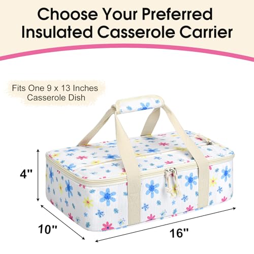 Corduroy Casserole Carrier, Insulated Lasagna Lugger for Hot/Cold Food, Fits 9" x 13" Baking Dish, Thermal Lunch Tote for Potluck & Picnic - Corduroy Colored Flowers - color: Corduroy Colored Flowers, size: 16x10x4 in