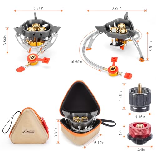 WADEO 7200W Windproof Camping Stove, Camping Gas Stove with Piezo Ignition, Two Fuel Canister Adapter, Carry Case, Portable Stove, Backpacking Stove for Outdoor Backpacking Hiking and Picnic