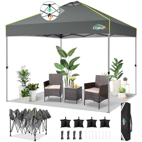 COBIZI 10x10 Pop Up Canopy Tent Without Removable Sidewalls, One Push Party Tent Outdoor Waterproof Event Canopy with Air Vent for Parties Commercial Wedding, 3 Height, Carry Bag, Sandbag, Gray - color: Gray, size: 10x10FT
