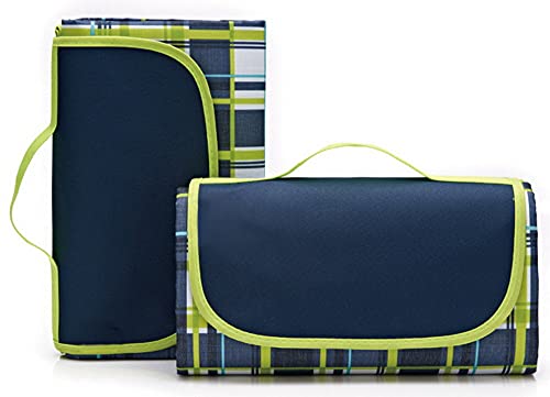 Foldable Picnic Blankets Thick Waterproof Sandproof Beach Blanket Sandproof Outdoor Mats for Camping Hiking Grass Travelling Park Outing 57 x 31.5 inch Blue Plaid - size: 145 cm x 80 cm