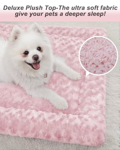 Washable Dog Bed Mat Crate Pad Soft Fluffy Pet Kennel Beds Dog Sleeping Mattress for Large Jumbo Medium Small Dogs, 29 x 18 Inch, Pink - color: Pink, size: 29.00" x 18.00" x 1.50"