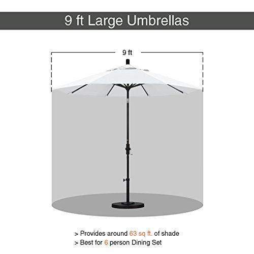 California Umbrella 9' Round Aluminum Market Umbrella, Crank Lift, Collar Tilt, Bronze Pole, White Olefin - color: White