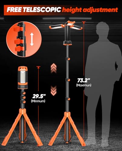 Saker Portable Camping Light with Stand 73inch 20000mAh Rechargeable LED Work Lights 3200 Lumen 4000/6500K Emergency Lights for Camping, Garage, Outdoor Work, Power Outages, Fishing LD18