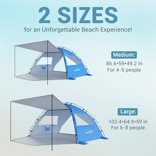 Elegear CumbreX™ Beach Tent Sun Shelter with Canopy, 6-8 Person Beach Tent, Easy Setup UPF 50+ UV Protection Portable Lightweight Double Silver Coating Cabana Sun Shade Shelter - Dark Blue - color: Dark Blue, size: 6-8 Person