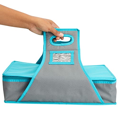 Juvale Insulated Casserole Carrier - 16 x 10 x 4 in, Teal & Gray - Insulated Food Container & Lunch Bag with Reinforced Handle - size: 16x10x4
