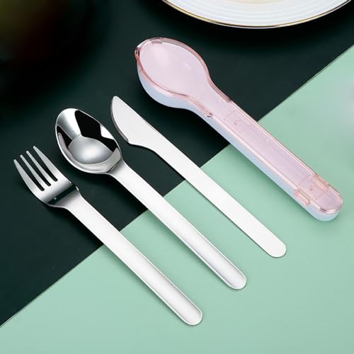 Travel Cutlery Set with Case Portable Silverware Utensils Set,ABS cutlery box, spoon and forkReusable Flatware Set Cutlery Set for Camping Picnic Hiking Office (pink), 1, BXCJ01 - color: Pink