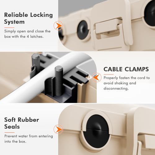 RESTMO 5-Piece Outdoor Waterproof Electrical Box Set – 12.5" x 8.5" x 5" Large & 7.1" x 2.3" x 2.3" Small, Weatherproof Boxes for Power Strip, Outlet, Plug, Socket, Timer, Holiday Light, Almond - color: Almond