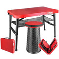 Small Folding Table, Adjustable Height, Camping & Picnic Table, 4 Foot Lightweight - color: Red