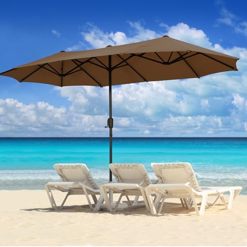 13Ft Large Patio Umbrella Outdoor Double-Sided Market Umbrella w/Easy Crank for Yard, Poolside, Deck, Coffee - color: Coffee, size: 13FT Umbrella