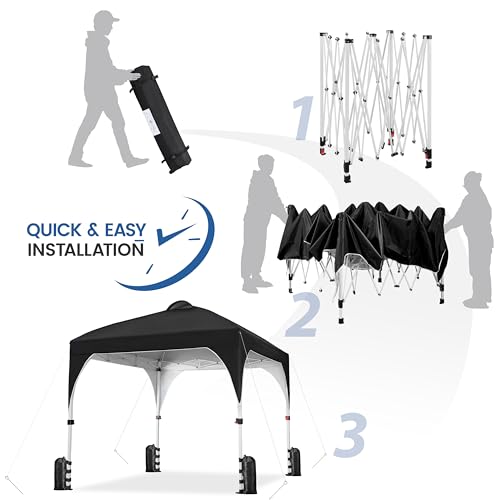 Yaheetech 8x8 Pop Up Canopy Tent with Vent, Easy Set Up Tent, Instant Sun Shelter Canopy with Wheeled Bag, 4 Sandbags, 8 Stakes & 4 Ropes, for Parties, Beach, Outdoor, Black - color: Black, size: 8x8