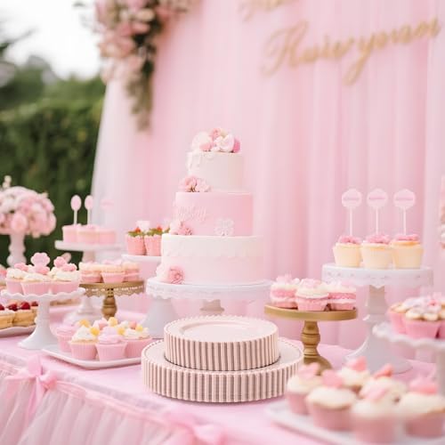 U-QE 60PCS Pink Plastic Plates - Heavy Duty Beaded Pink Disposable Plates for Mothers Day, Party, Baby Shower, Wedding - Serving 30 Guests Include 30PCS 10inch Dinner Plate & 30PCS 7inch Dessert Plate - color: Pink