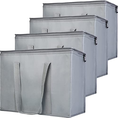 Bodaon 4-Pack Insulated Reusable Grocery Shopping Bags, X-Large Picnic Cooler Bag Top Cold, Insulated Food/Pizza Delivery Bag, Grey - color: Grey, size: X-Large