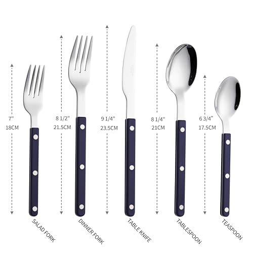ANNOVA Silverware Set, Retro/Rivet Colorful Stainless Steel Tableware Kitchen Flatware Set Utensils, Includes Dinner Knives, Forks, Spoons, Salad Forks & Dessert Spoons (Navy Blue, 10 Pieces) - color: Navy Blue