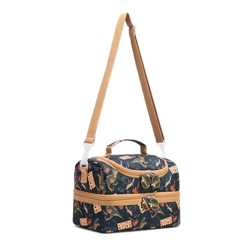 Insulated Kids Dual Compartment Lunch Bags Tote for Girls Boys Toddler Lunch Boxes Pre-School Toddler Kindergarten Picnic Camp Food Cooler Thermal with Strap (Z Trucks Dinos) - color: Z Trucks Dinos