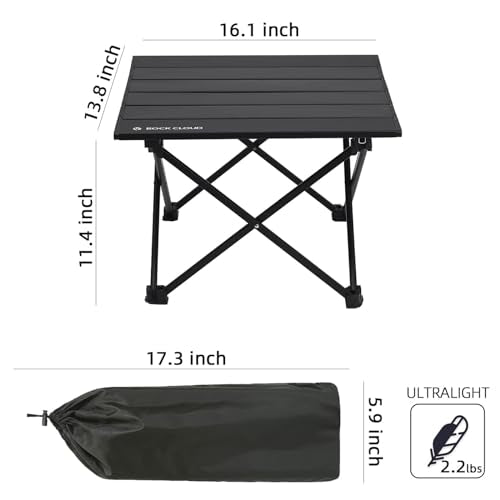 ROCK CLOUD Portable Camping Table Ultralight Aluminum Camp Table Folding Beach Table for Camping Hiking Backpacking Outdoor Picnic - color: Black, Thicker Stand, size: Small