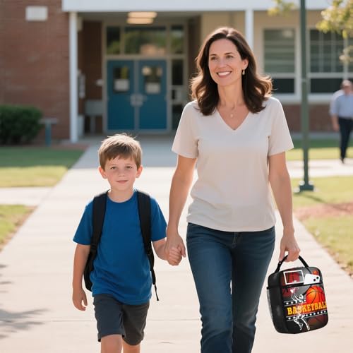 Kids Lunch Box For School Insulated Basketball Lunchbox Reusable Portable Sports Ball Basketball Lunch Bag With Adjustable Shoulder Strap For Boys Girls School Picnic Hiking Work Lunchboxes - color: basketball
