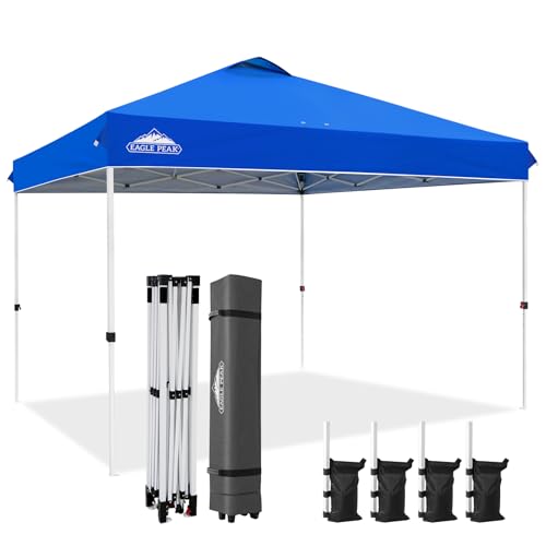EAGLE PEAK Pop Up Canopy Tent with Wheeled Carry Bag, 8 Stakes, 4 Ropes, 4 Weight Bags, Easy Set Up Tent Canopy, 12x12 ft, 144sqft of Shade, Blue - color: Blue, size: 12x12