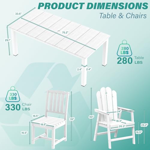 9-Piece Patio Dining Set, Outdoor Dining Set for 8, HDPE All-Weather Outdoor Furniture with 75.20” Umbrella Hole Table, 2 Armchairs & 6 Armless Chairs, White - color: White, size: 2 Armchairs & 6 Armless Chairs