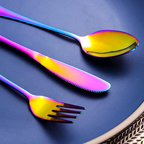 Portable Utensils Set with Case, 4pcs Stainless Steel Reusable Silverware for Lunch Camping School Picnic Workplace Travel, Lunch Box Includ Fork Spoon Knife,Easy to clean,Dishwasher Safe(Rainbow) - color: Rainbow1