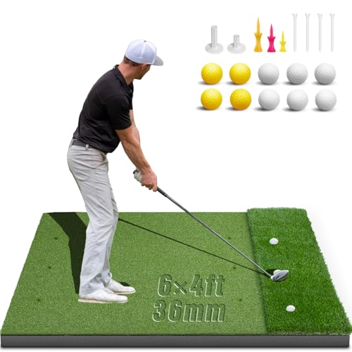 Dual-Turf Golf Mat 31mm: 6x4ft/5X5ft Extra Large Golf Hitting Mats Practice Outdoor Indoor, High-Density Artificial Turf Matt for Garage Simulator Chipping Driving Training, Ideal Gifts for Men Dad - style: 6'X4' X-Large-36mm