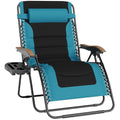 PHI VILLA XXL Oversized Padded Zero Gravity Chair, Foldable Patio Recliner, 30" Wide Seat Anti Gravity Lounger with Cup Holder, Support 400 LBS (Aqua) - color: Aqua, style: 1 Pcs